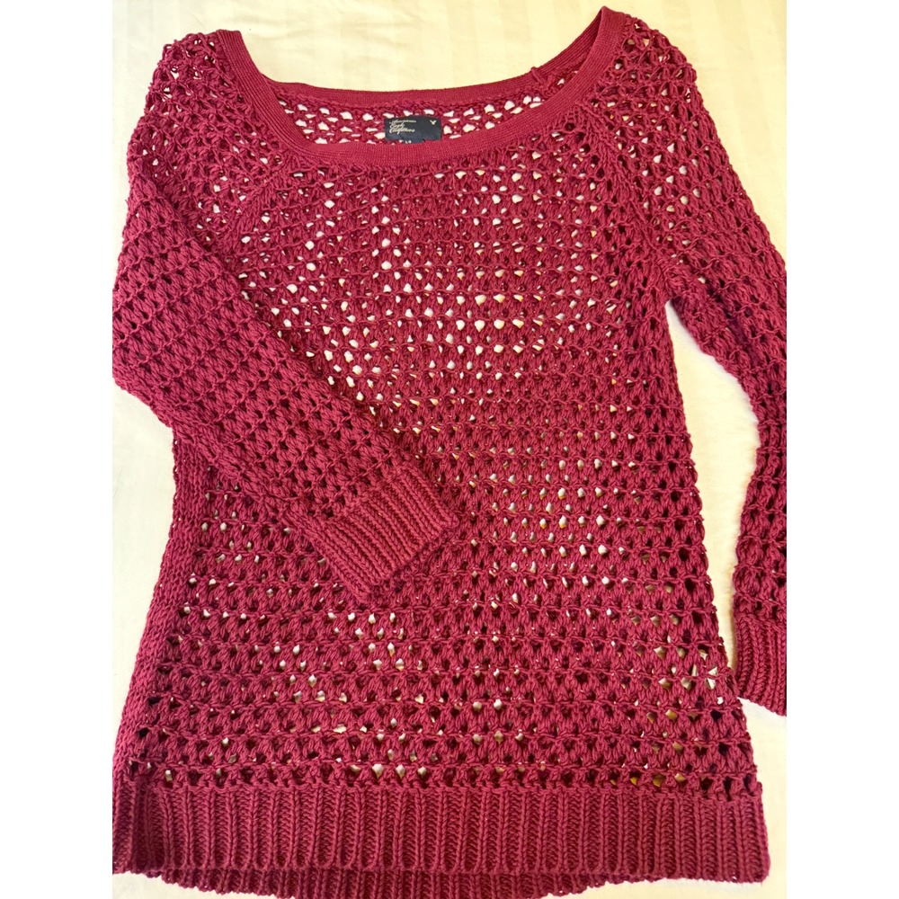 American Eagle Outfitters Open Knit Crochet Sweater L Layering Fall Boho Y2K